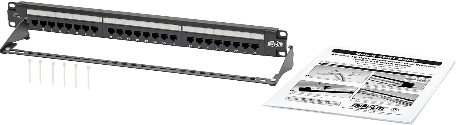 Eaton Tripp Lite Cat6 24-Port PoE+ Patch Panel, RJ45 Ethernet, 1U Rackmount, EIA/TIA 568A/B Wiring Standards for 110