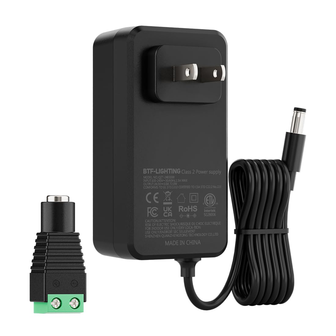 BTF-LIGHTING 24V 3A 72W Power Supply Adapter ETL Listed, Class 2