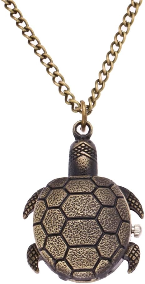 Vintage Pocket Watch - Cute Turtle Pendant Pocket Watch with Chain Quartz Novelty Necklace Retro Pendant ES for Women