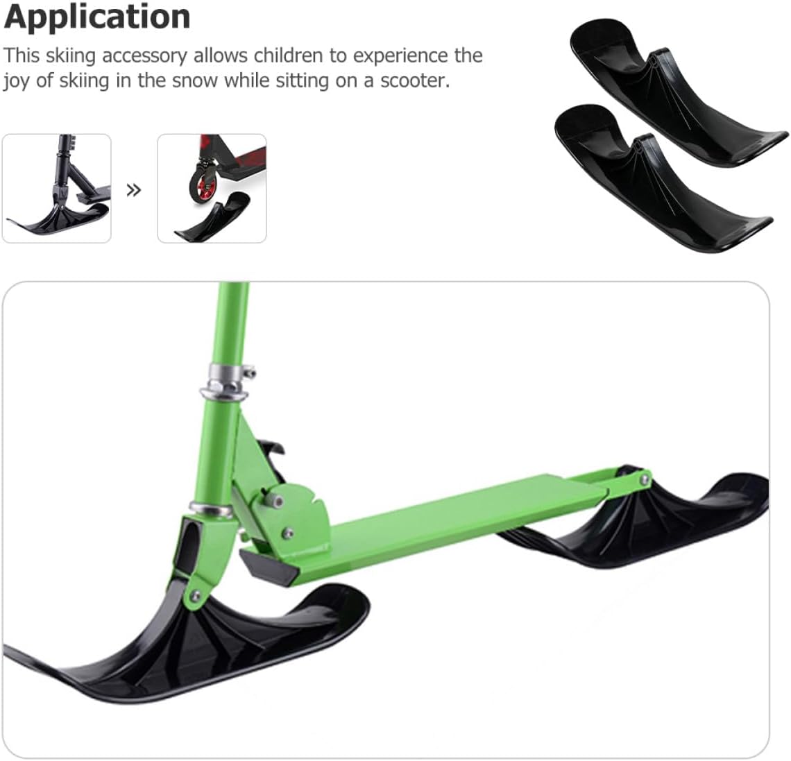 Snow Scooter Ski Sled Attachment 2-in-1 Outdoor Snowboard Balance Bike Sledding Gear with 2 Wheels for Winter Sports