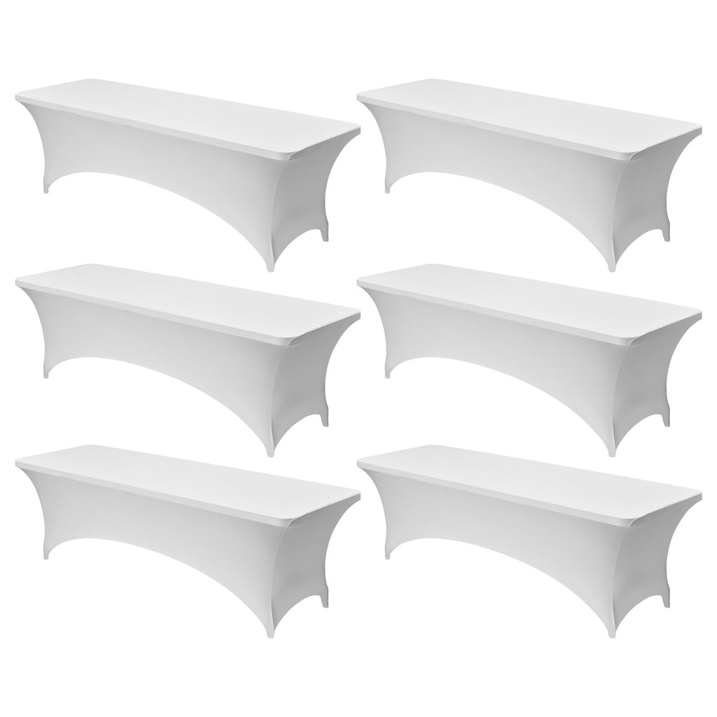 6 Pack Table Cloth for 8FT Rectangular Fitted Events, Wrinkle-Resistant Stretch White Table Covers, Washable Spandex