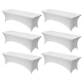 6 Pack Table Cloth for 8FT Rectangular Fitted Events, Wrinkle-Resistant Stretch White Table Covers, Washable Spandex