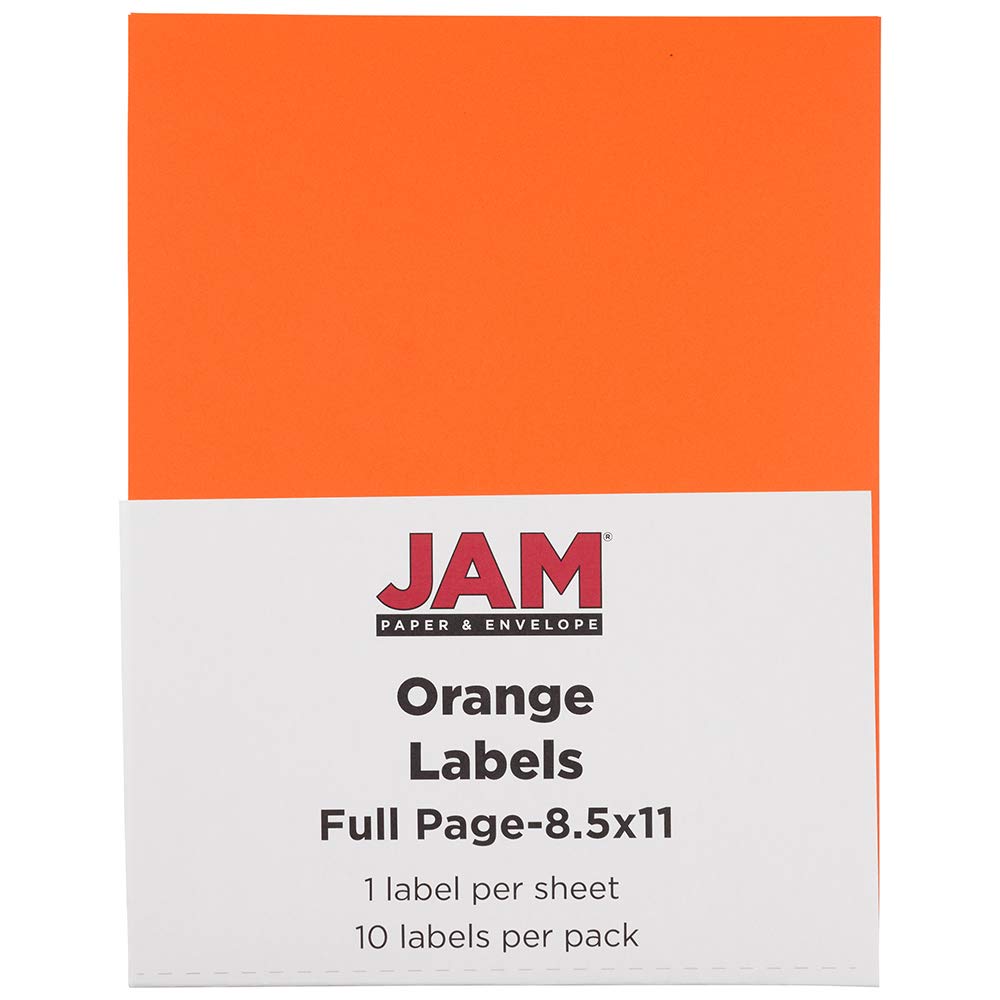 Full Sheet Shipping Labels - Printable Sticker Paper - 8 1/2 x 11 - Orange - 10 Full Pages/Pack