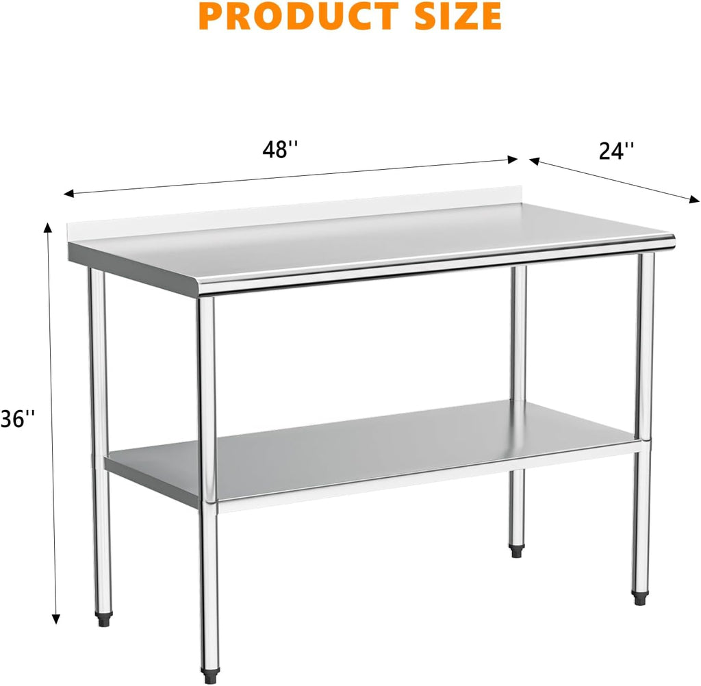 48'' x 24'' Stainless Steel Table for Prep & Work,Commercial Worktables & Workstations, NSF Heavy Dut Metal Table
