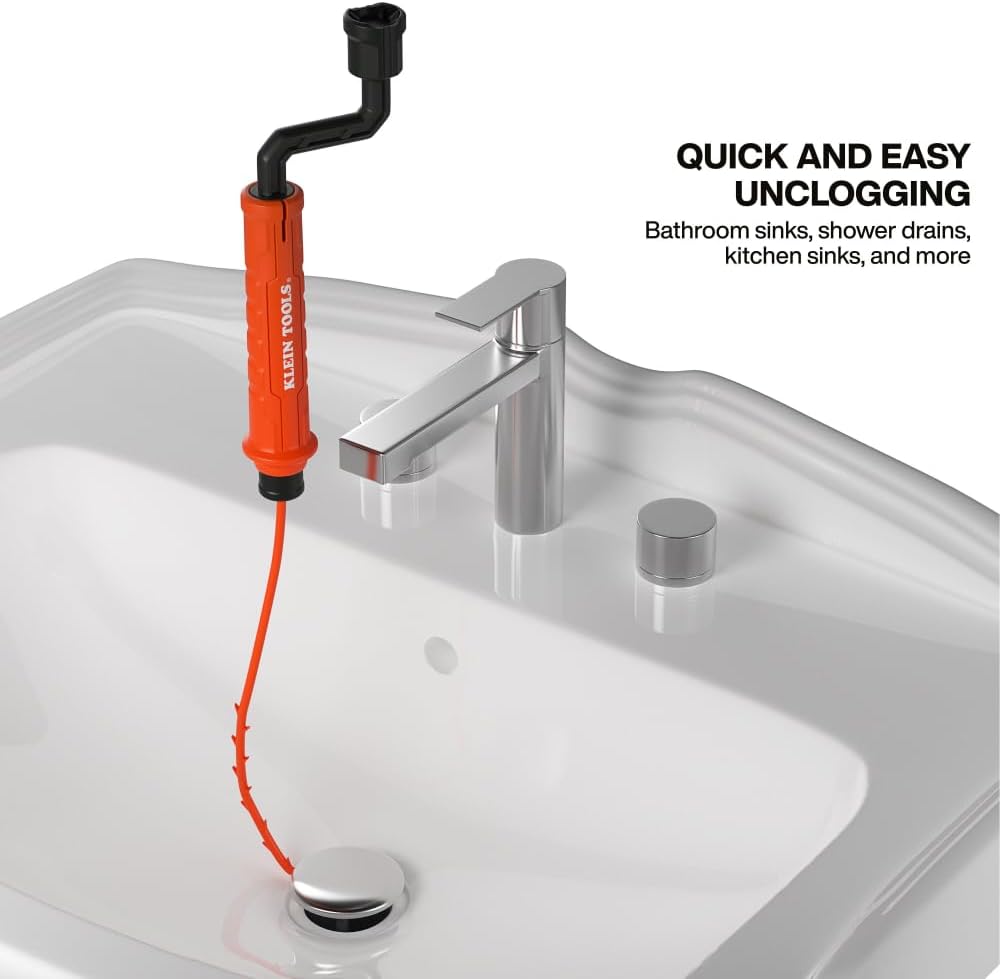 53020 Drain Snake Auger Hair Clog Removal Tool, 3-Pack, Hair Clog Remover, Quick Release Collar for Hands-Free