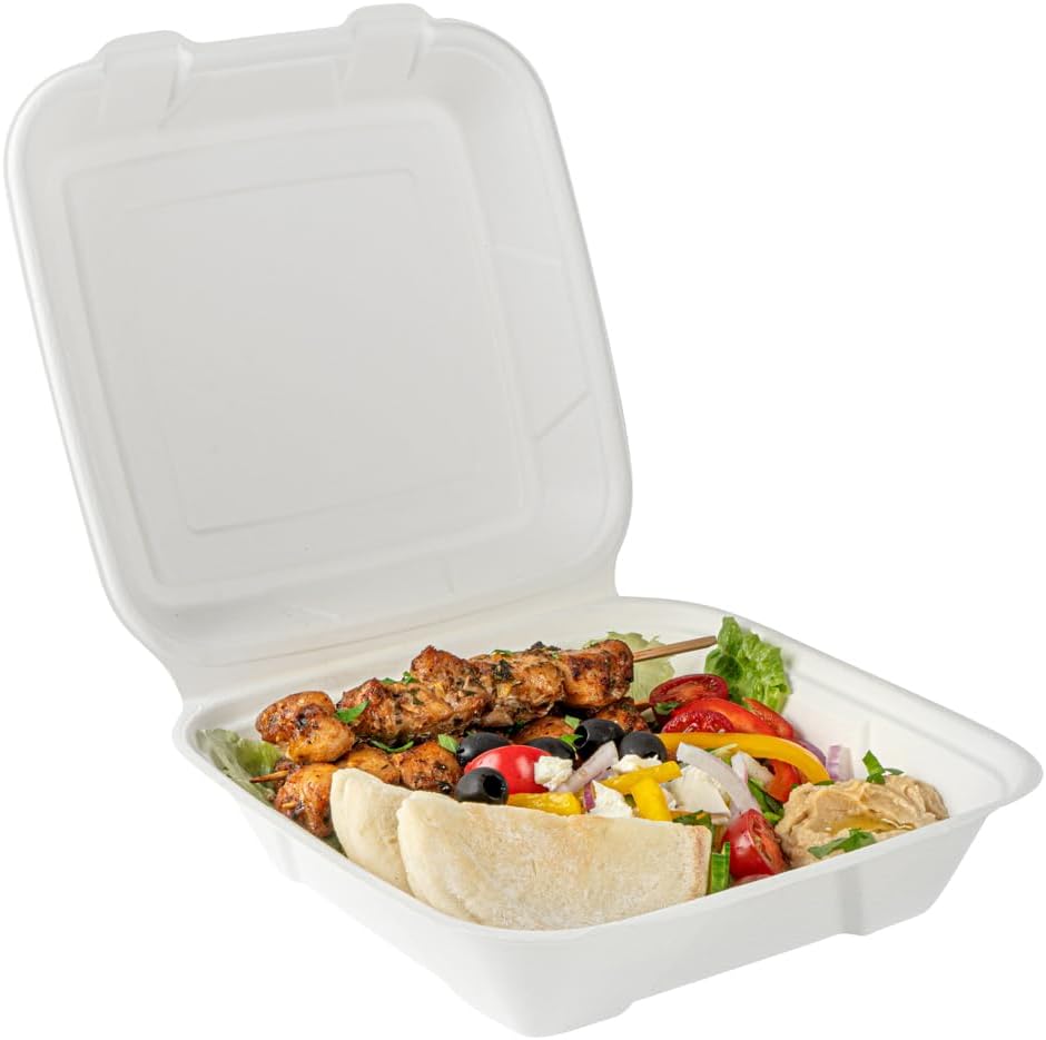No PFAS Added 32 oz Bagasse Clamshell Containers, 100 Ct