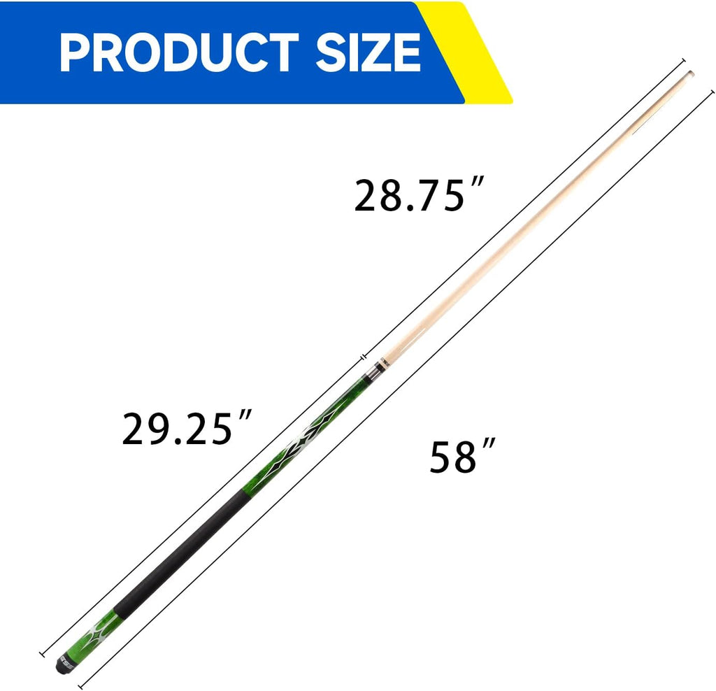 GSE 58" 2-Piece Canadian Maple Hardwood Billiard Cue Sticks, 18/19/20/21oz | Several Colors, 12mm Leather Tip, Quick