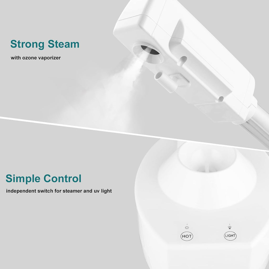 Professional Facial Steamer with 3X Magnifying Lamp, 2 in 1 Facial Steamer Upgrade PTC Heating, Esthetician Face