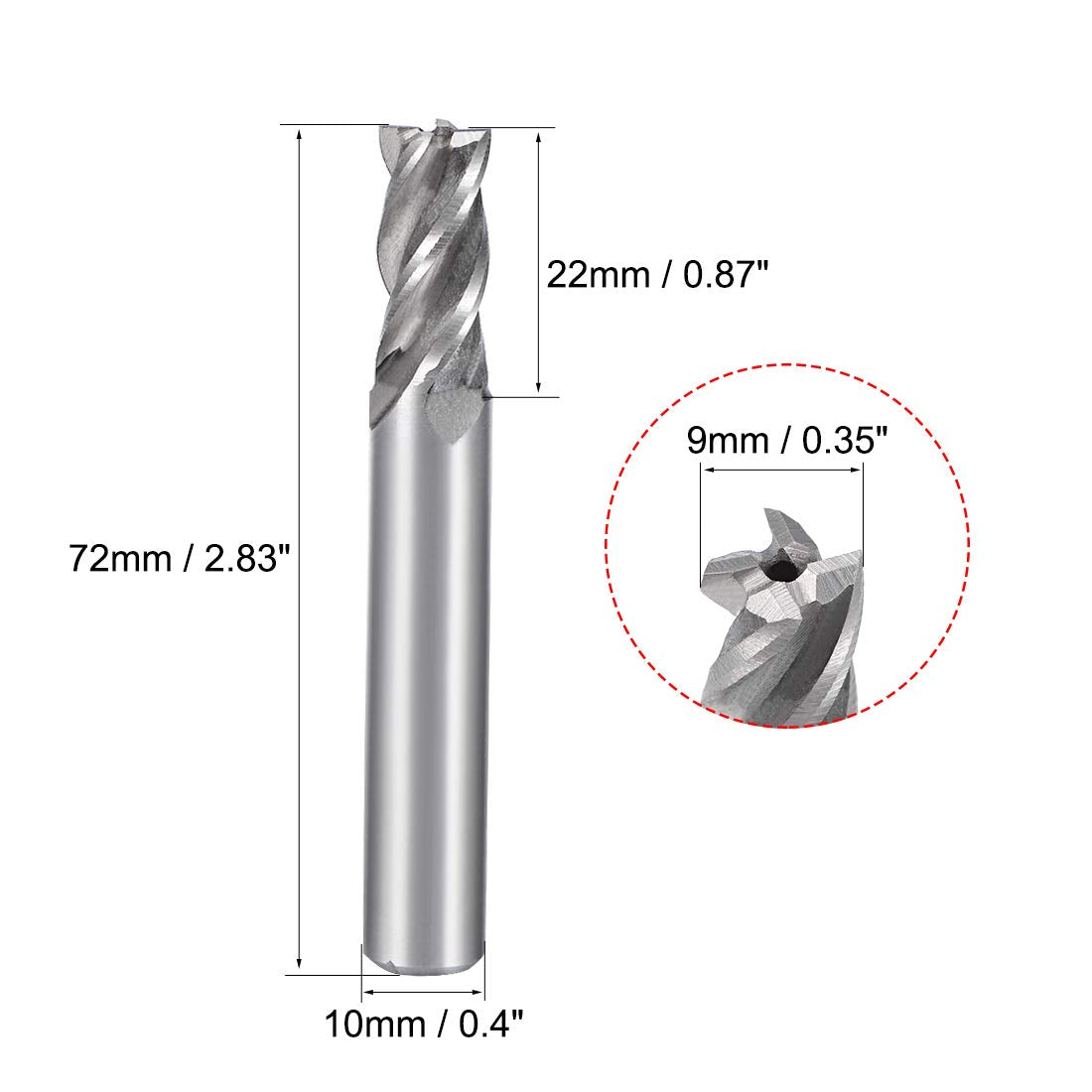 uxcell High Speed Steel HSS-AL 4 Flute Straight End Mill Cutter CNC Router Bits, 9 x 10 x 22mm