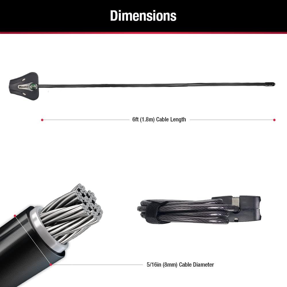 Black Python Bike Lock with Key, Adjustable Metal Cable Lock has a Weather Resistant Vinyl Coating for Outdoor