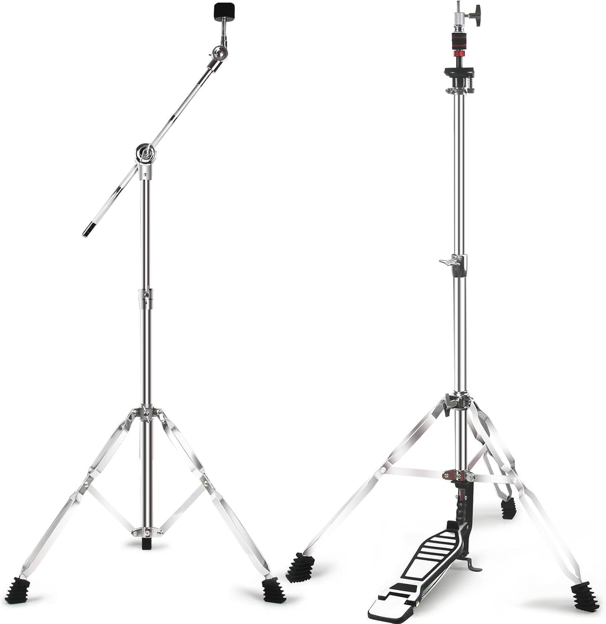 Hi Hat Stand + Boom Cymbal Stand Set for Crash, Ride, Splash Cymbal | Upgraded 3-Leg Adjustable Hi-Hat Cymbal Stand