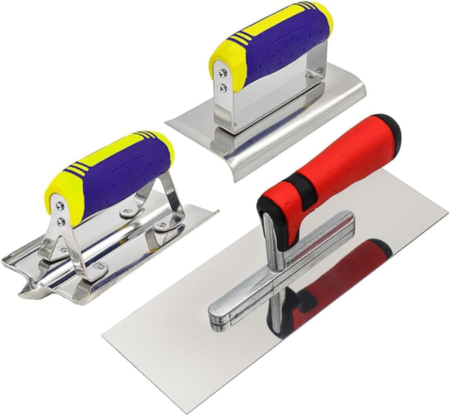 Concrete Tools Set 3 PC Stainless Steel Flat Finishing Trowel (11" x 4") plus Concrete Edger (6" x 3", 1/2"R) and