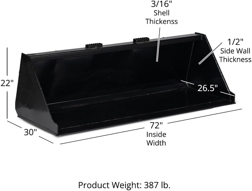 Titan Attachments 72" Skid Steer Dirt Bucket, 3/16" Thick Structural Steel, Universal Quick Tach Material Bucket with