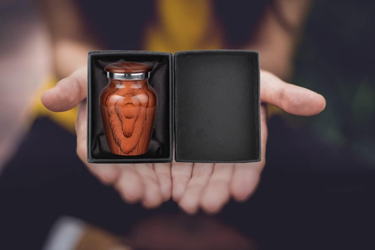 Wooden Textured Theme Keepsake Urn | Human Ashes Memorial Urn, Burial, Funeral Cremation Urns (Red Cherry Wood, Small)