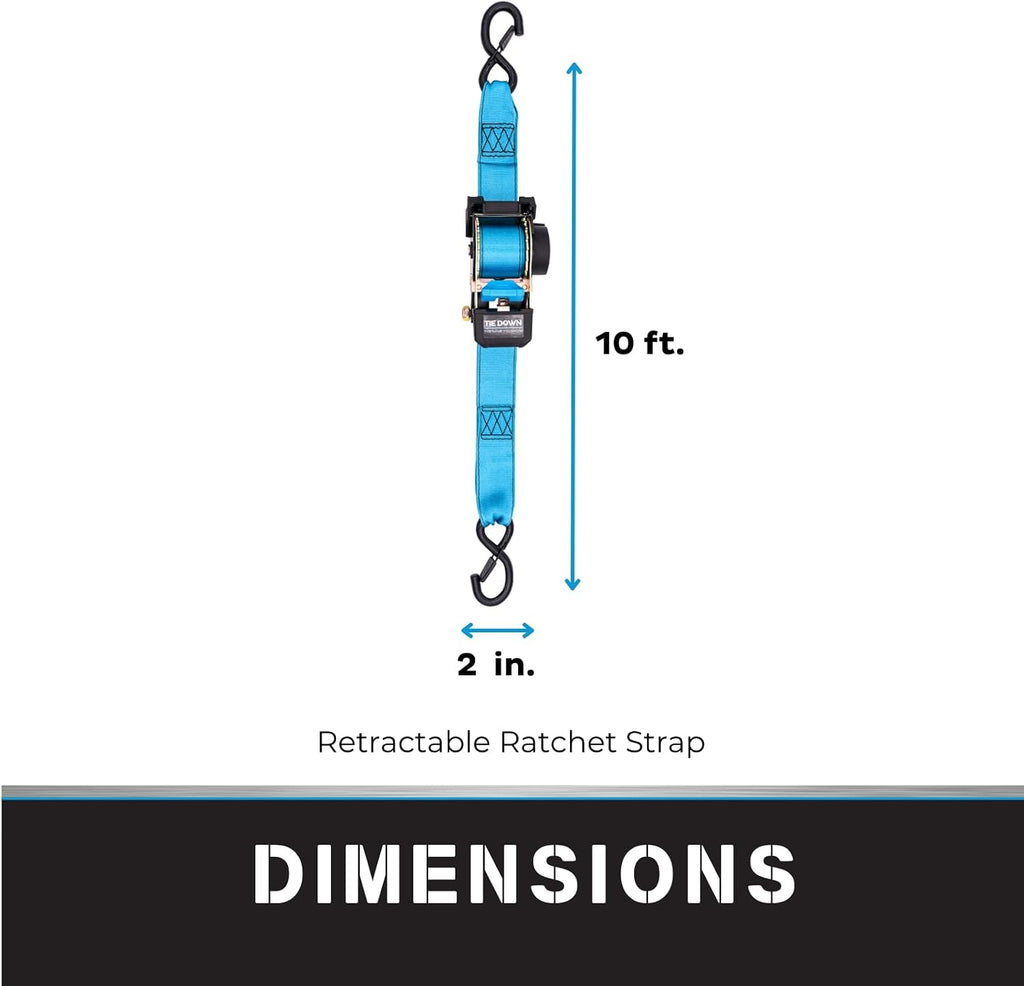 2 in. x 10 ft Blue Heavy Duty Retractable Ratchet Strap, 2-Pack Kit - 3000 lbs. Breaking Load Limit