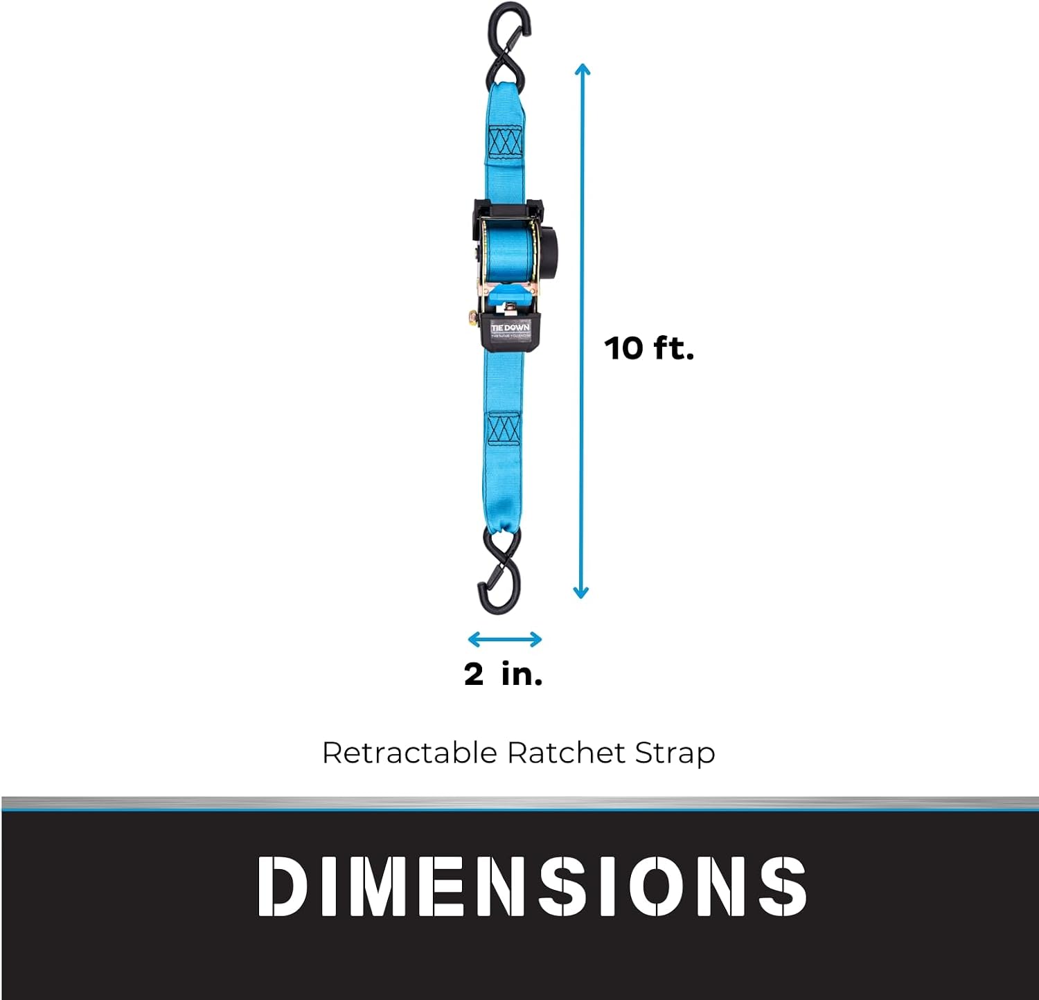 2 in. x 10 ft Blue Heavy Duty Retractable Ratchet Strap, 2-Pack Kit - 3000 lbs. Breaking Load Limit
