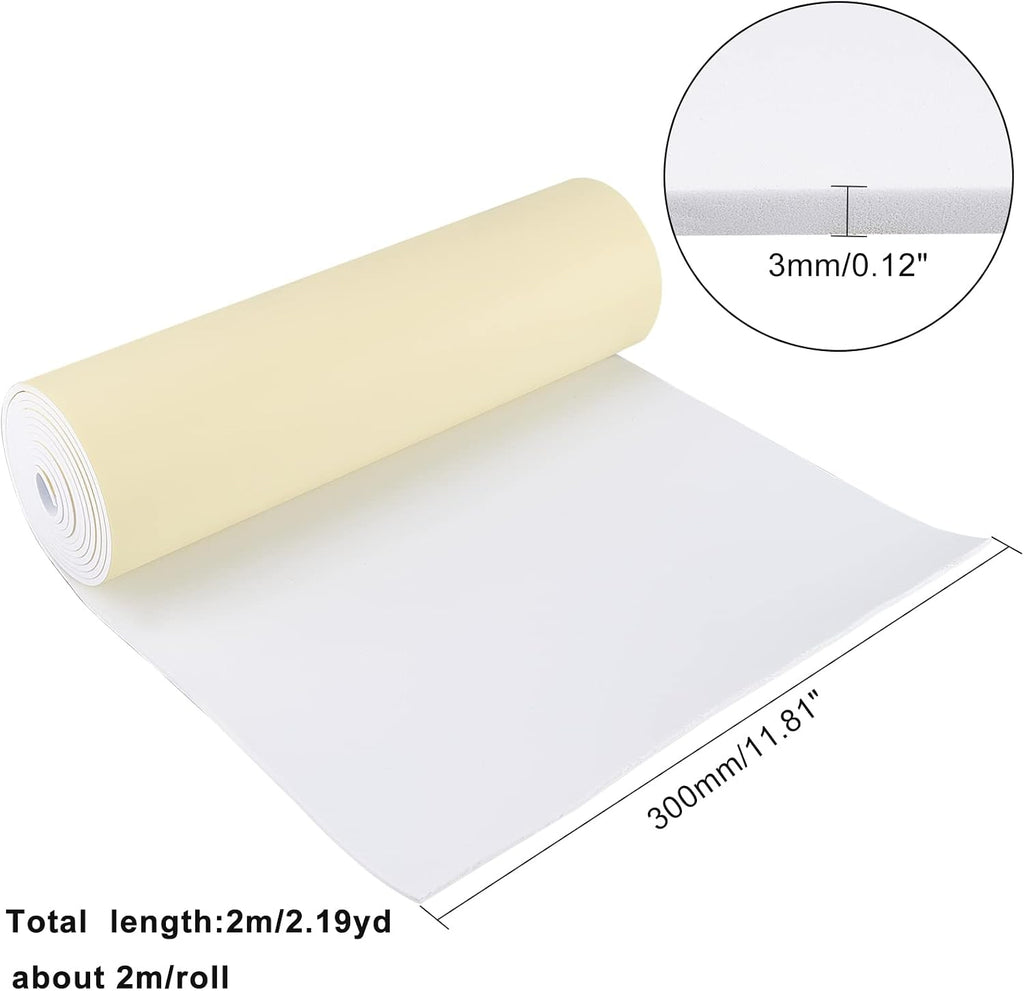78.7x12 inch White Self-Adhesive EVA Foam Roll, 3mm Thick