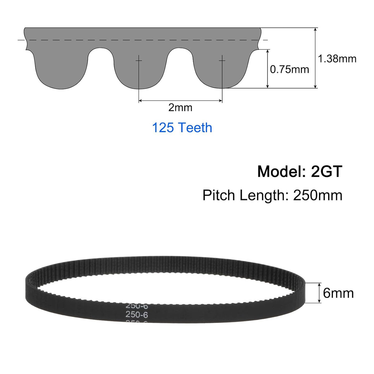 uxcell 10pcs 2GT Timing Belt Closed Loop Rubber Belts 250-2GT-6, 6mm Width x 250mm Length, 3D Printer Timing Belt