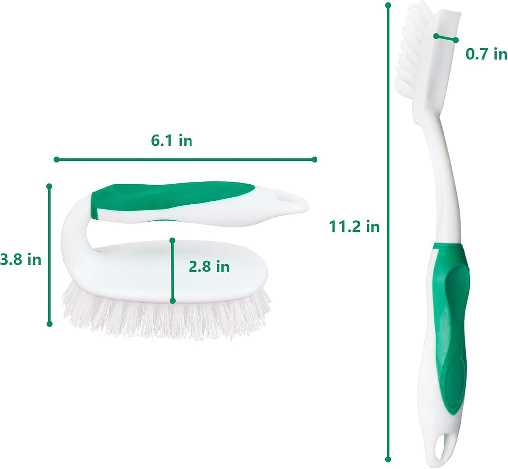 Scrub Brush Set, 4 Pack Deep Cleaning Brush Kit - 2 Scrub Brush, 2 Tile & Grout Brush with Built-in Scraper
