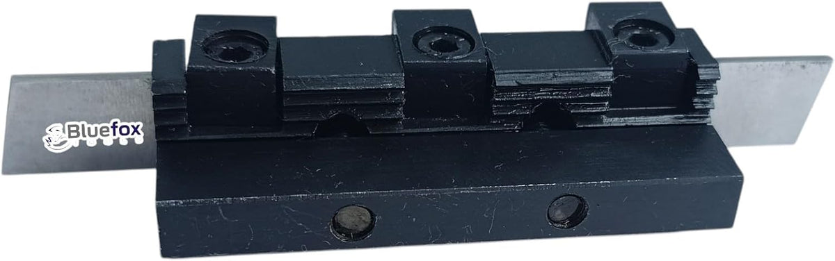 8mm Adjustable Lathe Parting Cut Off Tool Holder with 3/32" x 1/2" x 4" HSS Blade, Heavy Duty Steel, Front & Rear Tool Post Compatible for Mini & Bench Lathes