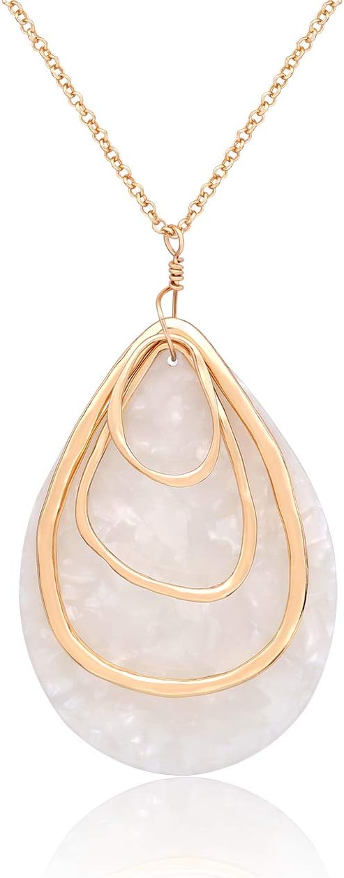 Long Necklace For Women Geometry Teardrop Acrylic Circle Pendant Necklace Statement Boho Acetate Resin Necklace