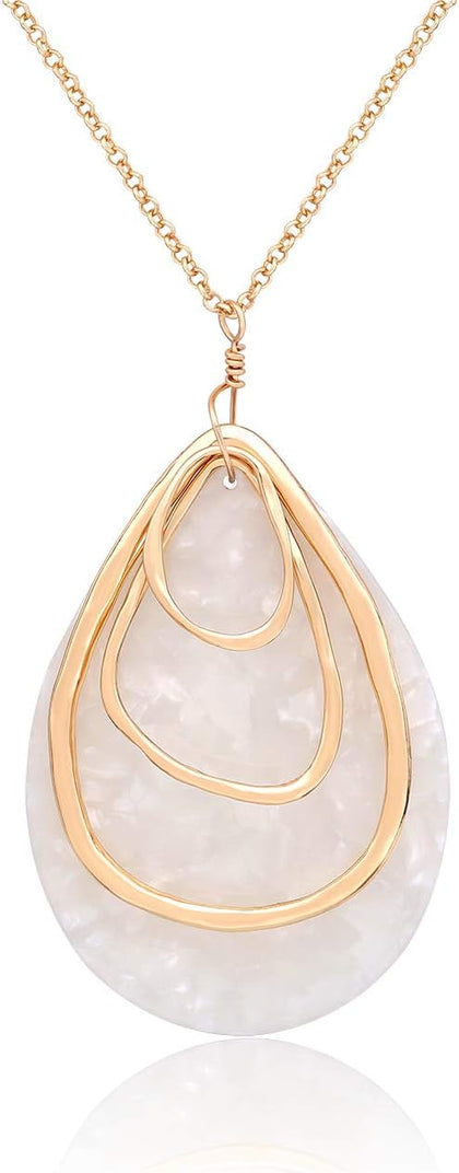 Long Necklace For Women Geometry Teardrop Acrylic Circle Pendant Necklace Statement Boho Acetate Resin Necklace