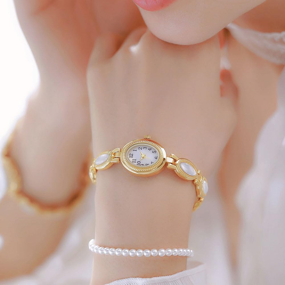 Womens Gold Watch Waterproof Quartz Wrist Watch Elegant Oval Vintage Small Dial Bracelet Watch Fashion Dress Watches