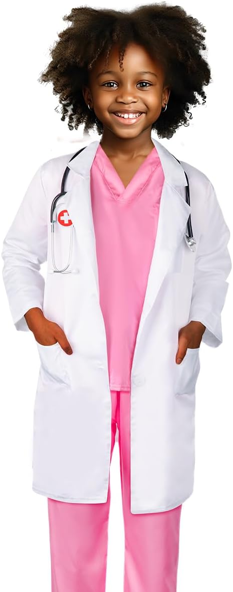 Doctor Costume for Kids 3-10, Pretend Play Career Dress Up with Bag | Career exploration gift for boys girls