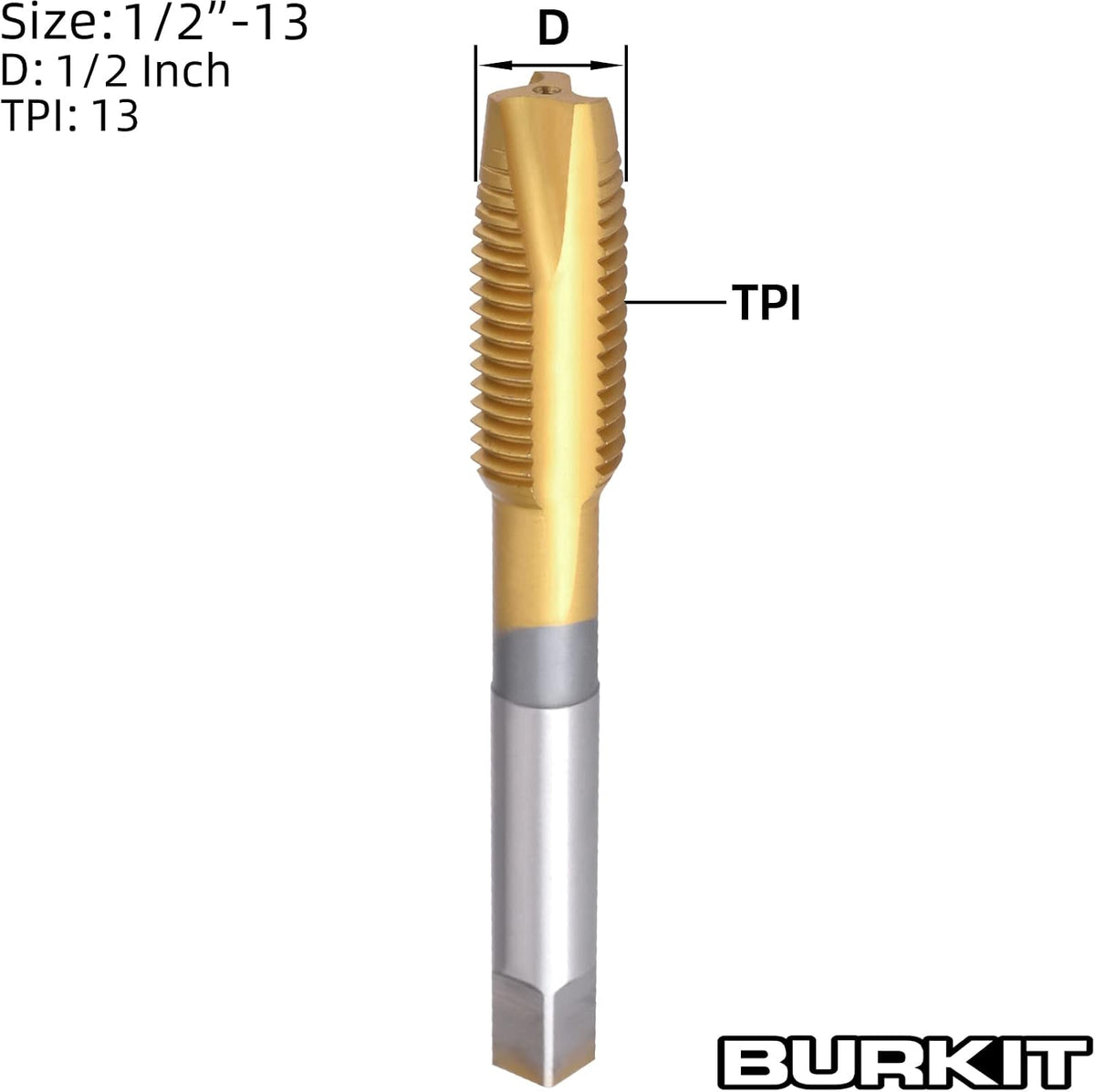Burkit 1/2"-13 UNC Titanium Coated Spiral Point Tap