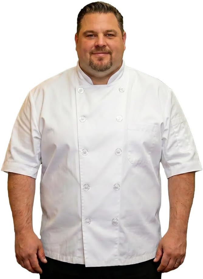 Plus Size Chef Coat Short Sleeve for Big and Tall Chef, Camisas de Chef Para Hombre Talla Grande, Big Size Only.