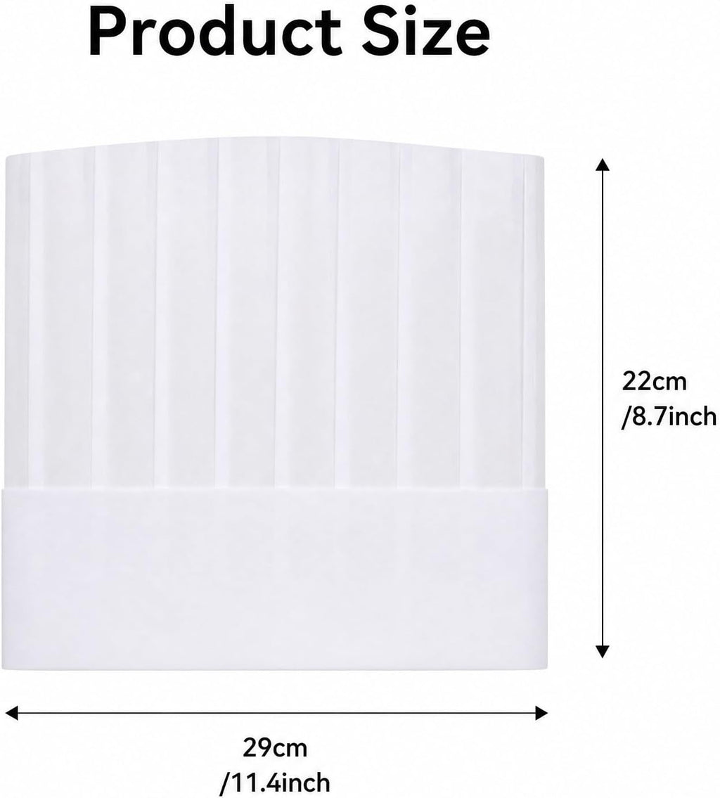 Disposable Paper Chef Hats Adjustable Tall Pleated Kitchen Toques White