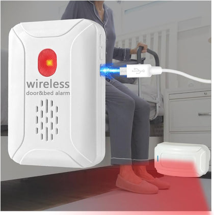 Rechargeable Door&Bed Exit Alarm for Elderly Dementia Patients,Wireless Bed Alarm for Elderly Adults,Bed Alarms and