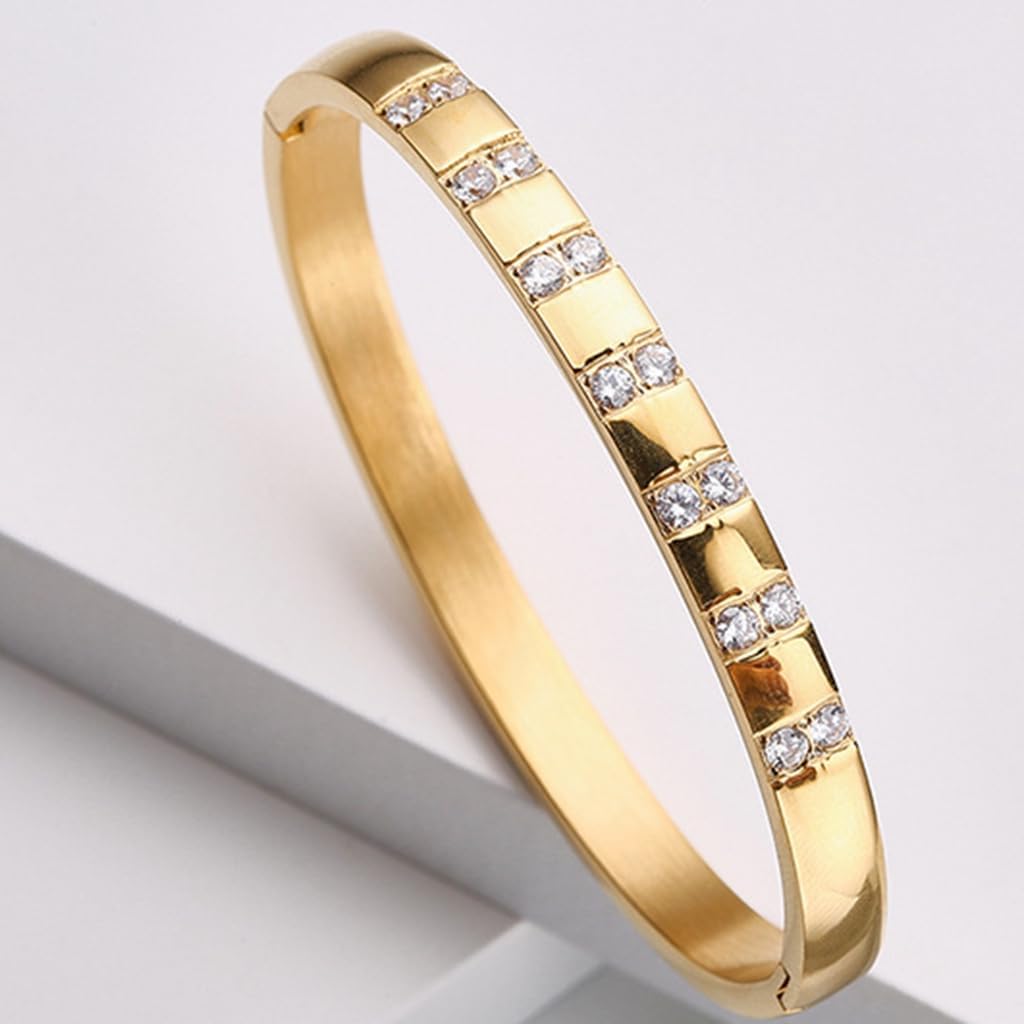 Jewelers 8mm Width Stainless Steel Cubic Zircon Filled Open Clasp Bangle Bracelet