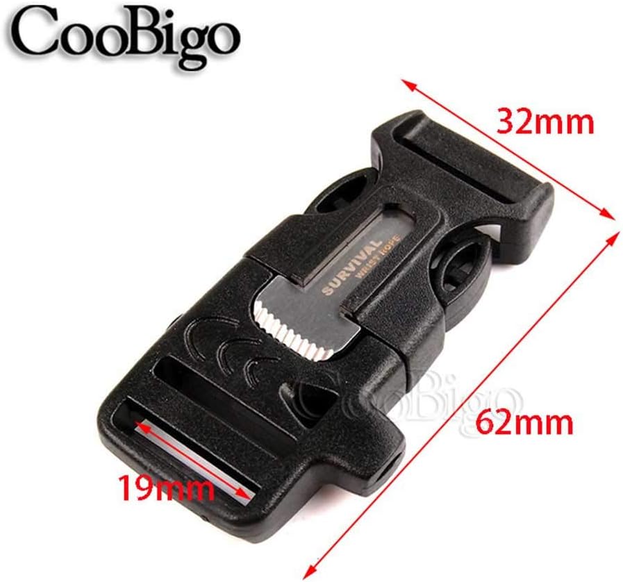10Pack 3/4" (19mm) Fire Starter Survival Whistle Buckle Flint Scraper for Paracord Bracelet Key Lanyard Ourdoor