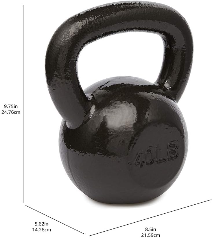 Cast Iron Kettlebell for Strength Training, Textured Wide Handle, Black