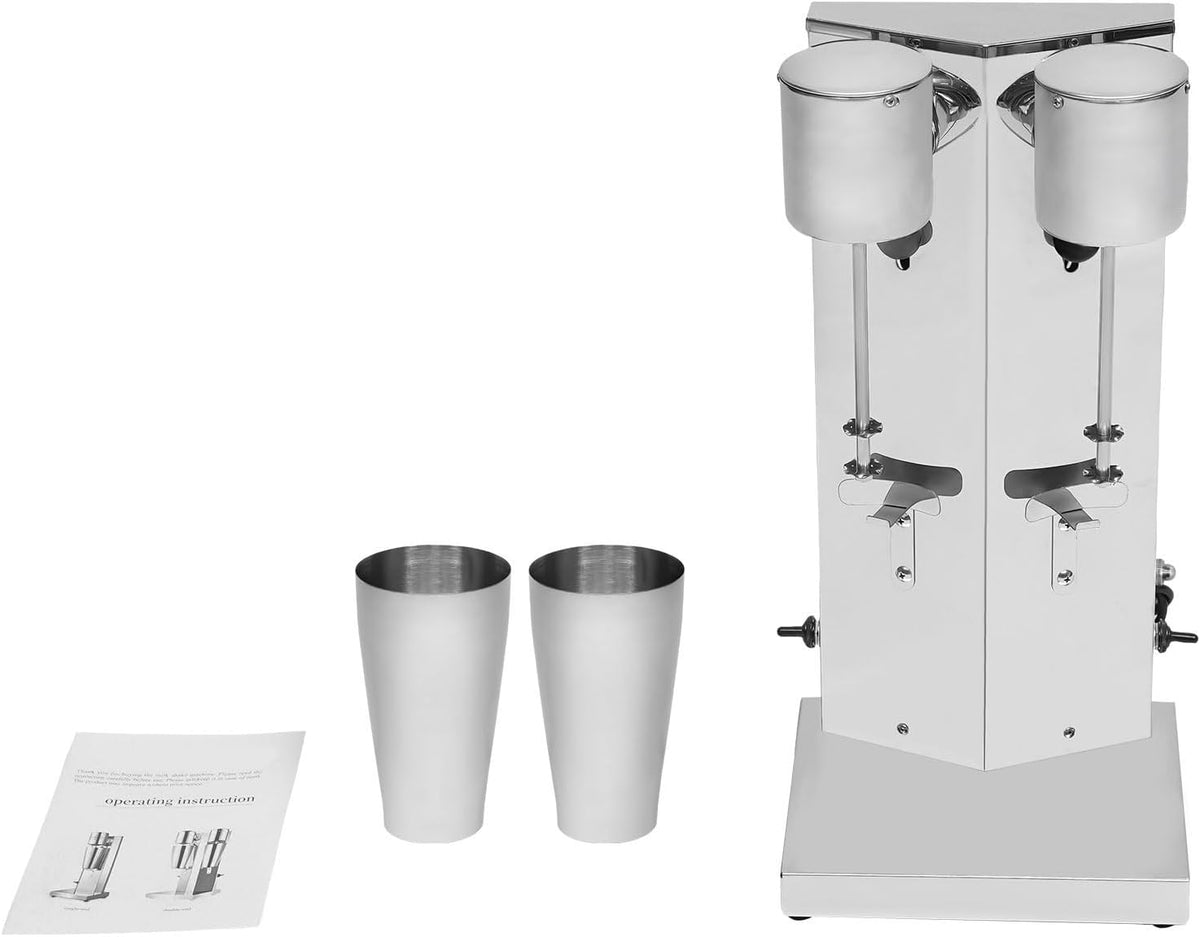 110V 180W Double Head Milkshake Maker, Commercial Milk Shake Machines, 8K Finishing 800ML Stainless Steel 16000Rpm