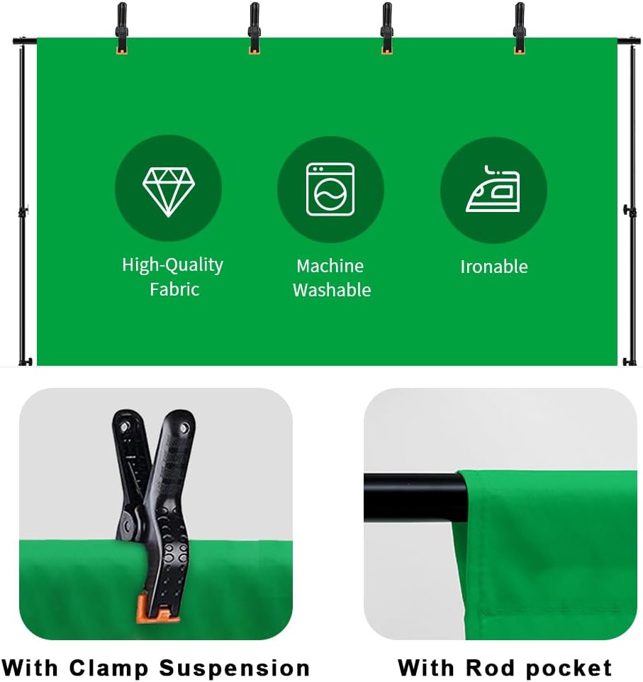 10X12ft Green Screen Backdrop for Photography, LCUIRC Chromakey Polyester Collapsible Greenscreen Background for