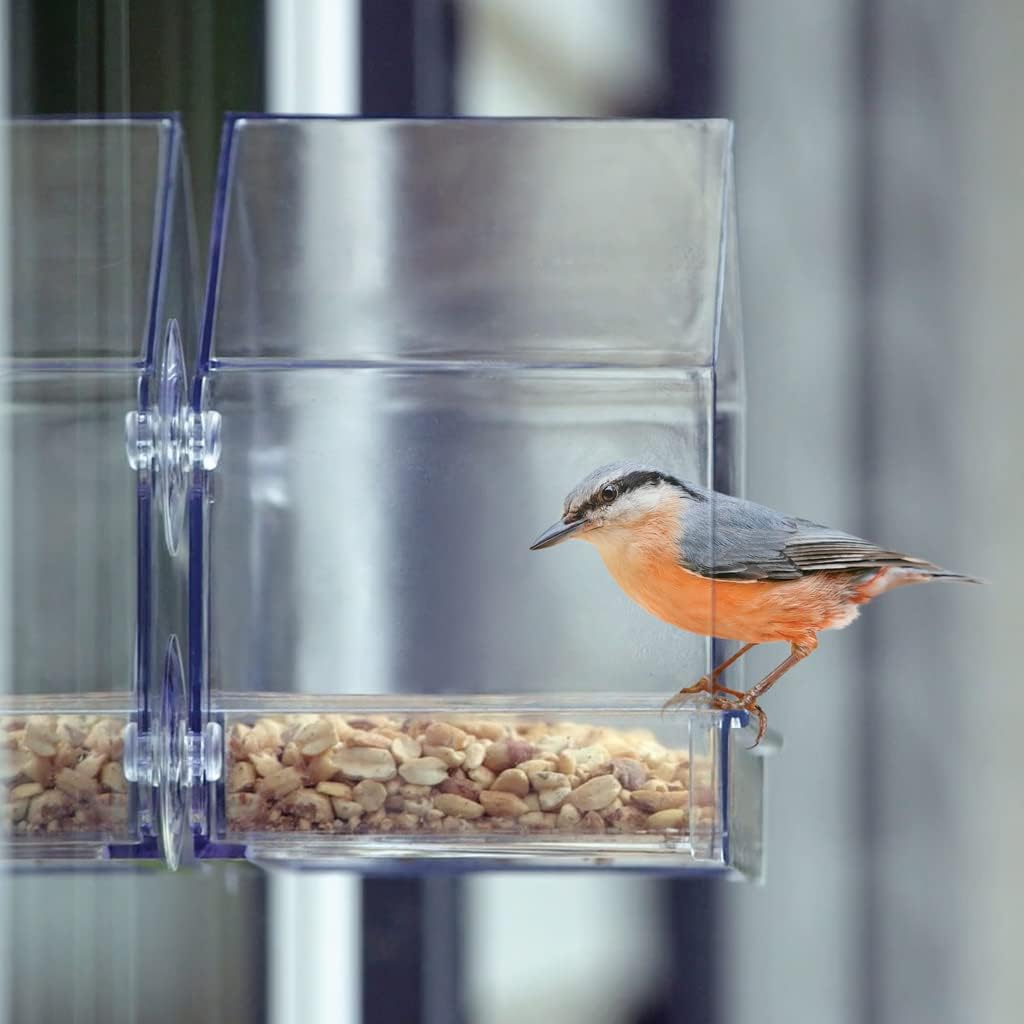 Win-3 Clear View Window Bird Feeder with Strong Suction Cups, Transparent Outdoor Wild Bird Seed Feeder and Décor, 2