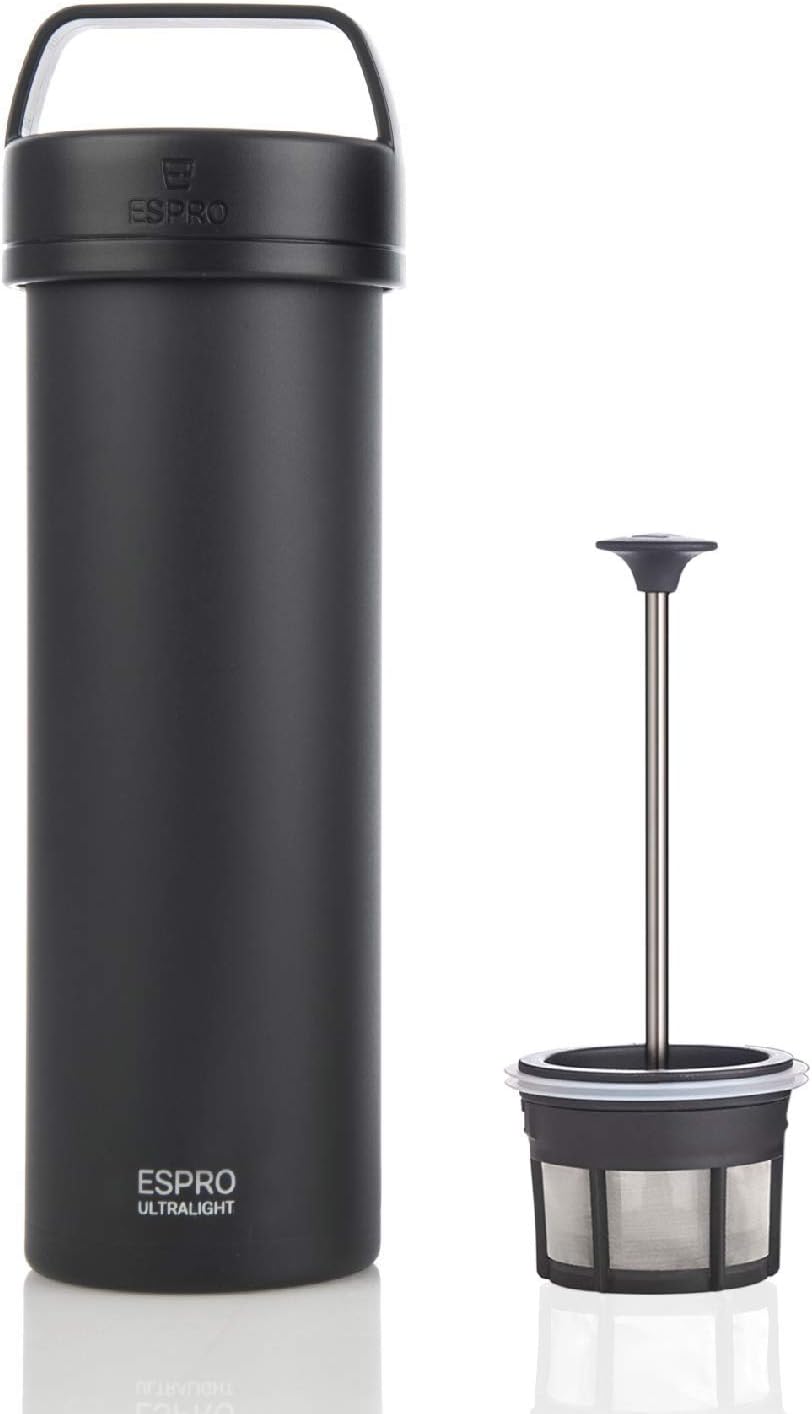Go P0 Ultralight French Press Coffee Maker for Travel, Vacuum Insulated Stainless Steel, 16 Ounces, Matte Meteorite