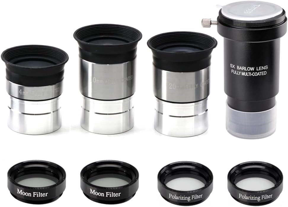 1.25-Inch Telescope Eyepiece Set with Barlow and Filters | Multi-focal eyepiece kit; fully multi-coated optics