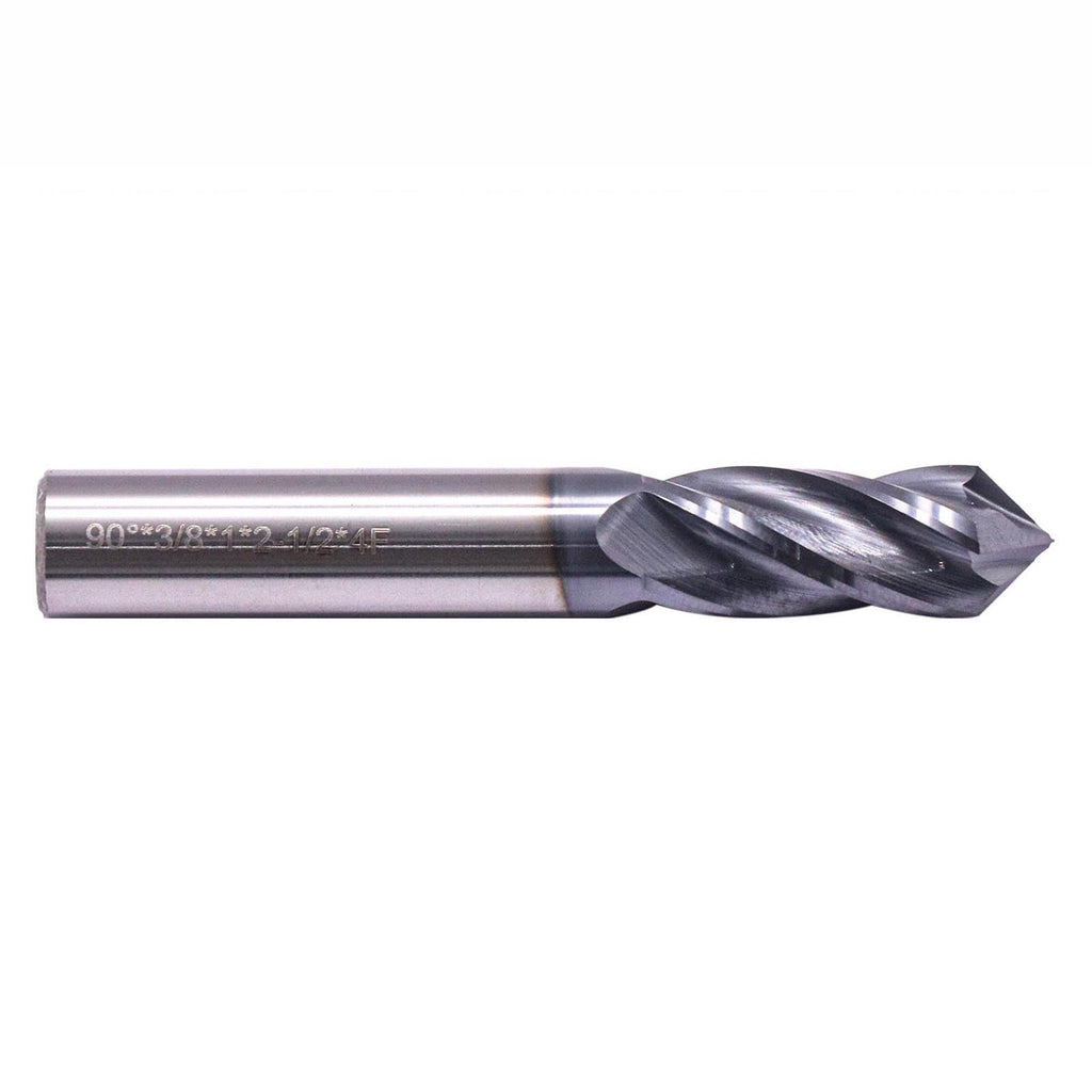 2Pcs 3/8" 4 Flute 90 Degree Solid Carbide Drill Mill - AlTiN Coated