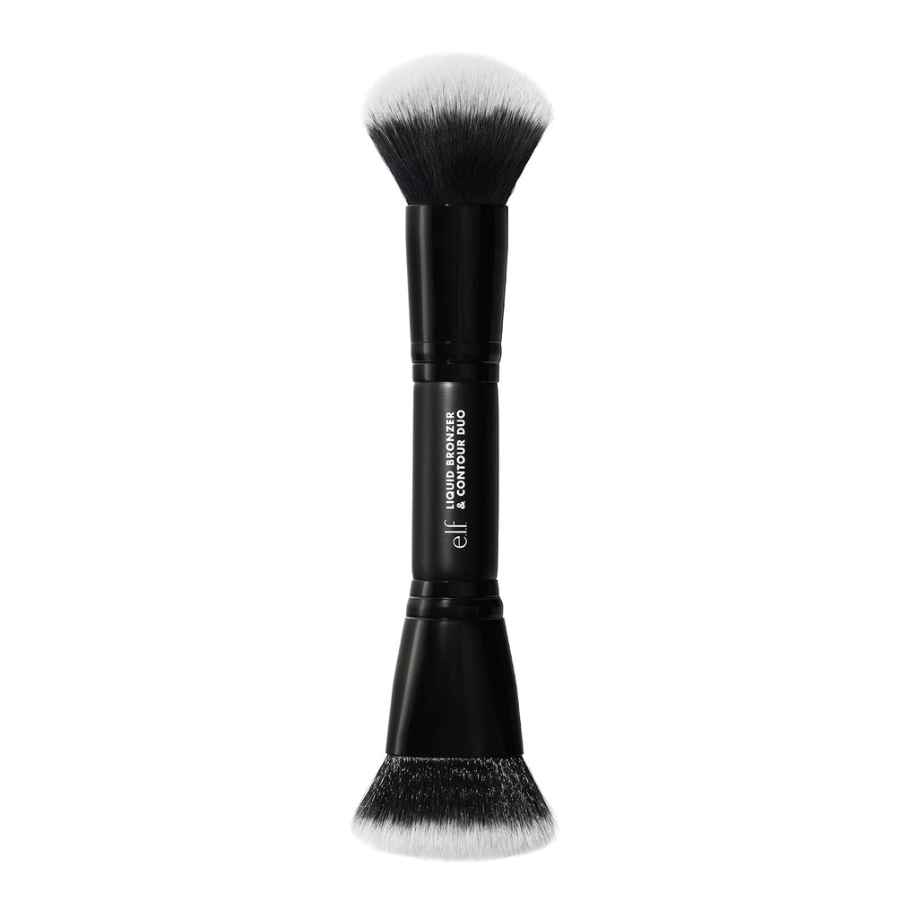 Liquid Bronzer & Contour Duo Brush | Silky Highly Pigmented Formula with Dual-ended Makeup Brush, Synthetic Bristles