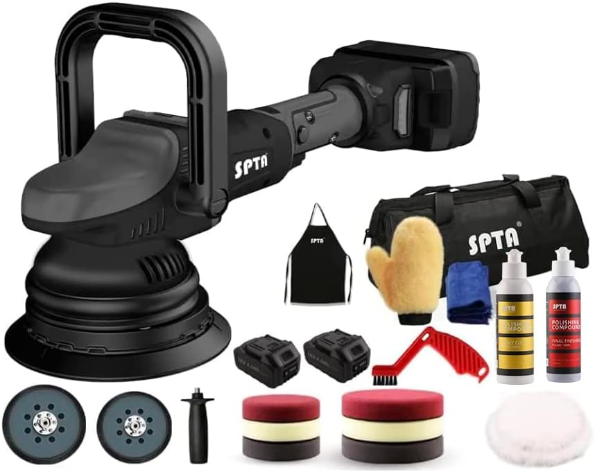 18V Cordless Car Polisher, 15mm Orbit 2000-4800 OPM Portable Buffer Polisher with 7 Variable Speed 2Pcs 4.0Ah