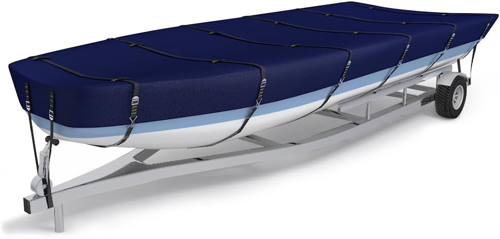 900D Marine Grade Fade and Tear Resistant Trailerable Jon Boat Cover，Heavy-Duty Waterproof and UV Protection Jon Boat