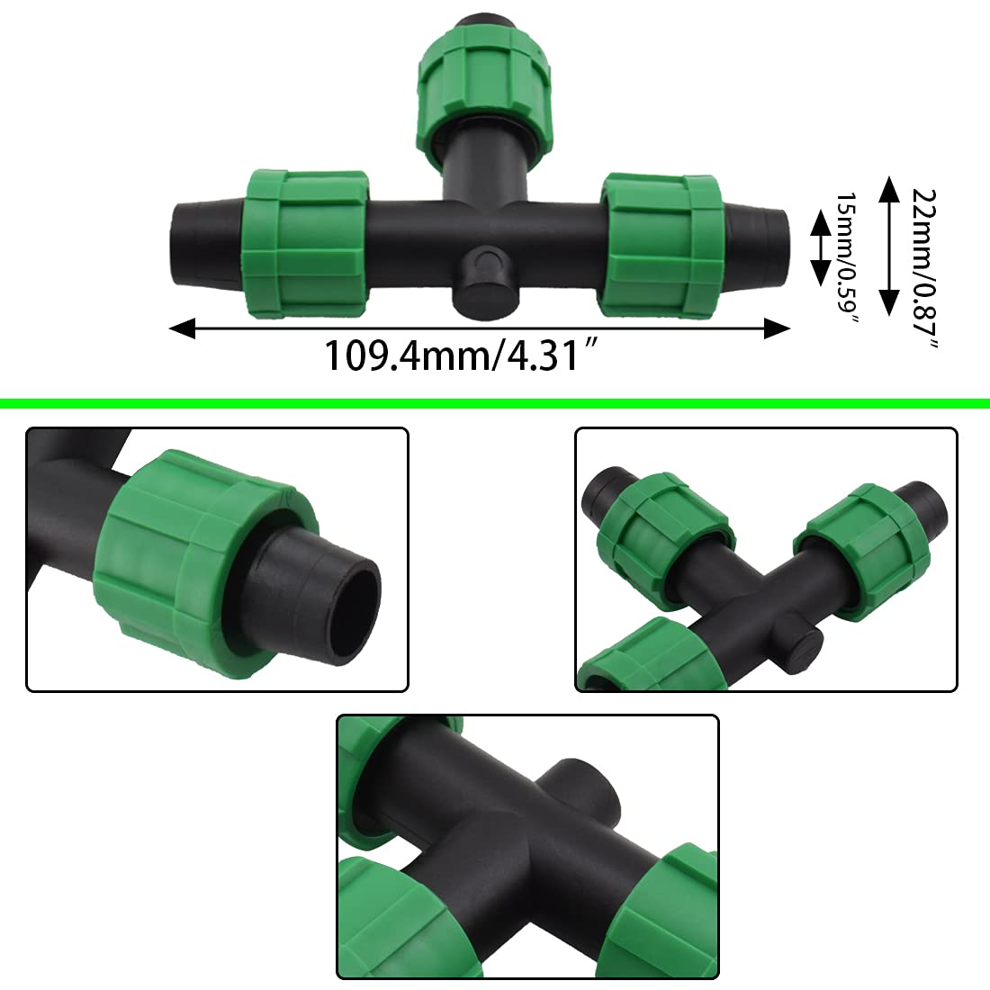 Drip Irrigation Tee Fittings Universal Barbed Locking 3-Way Connectors