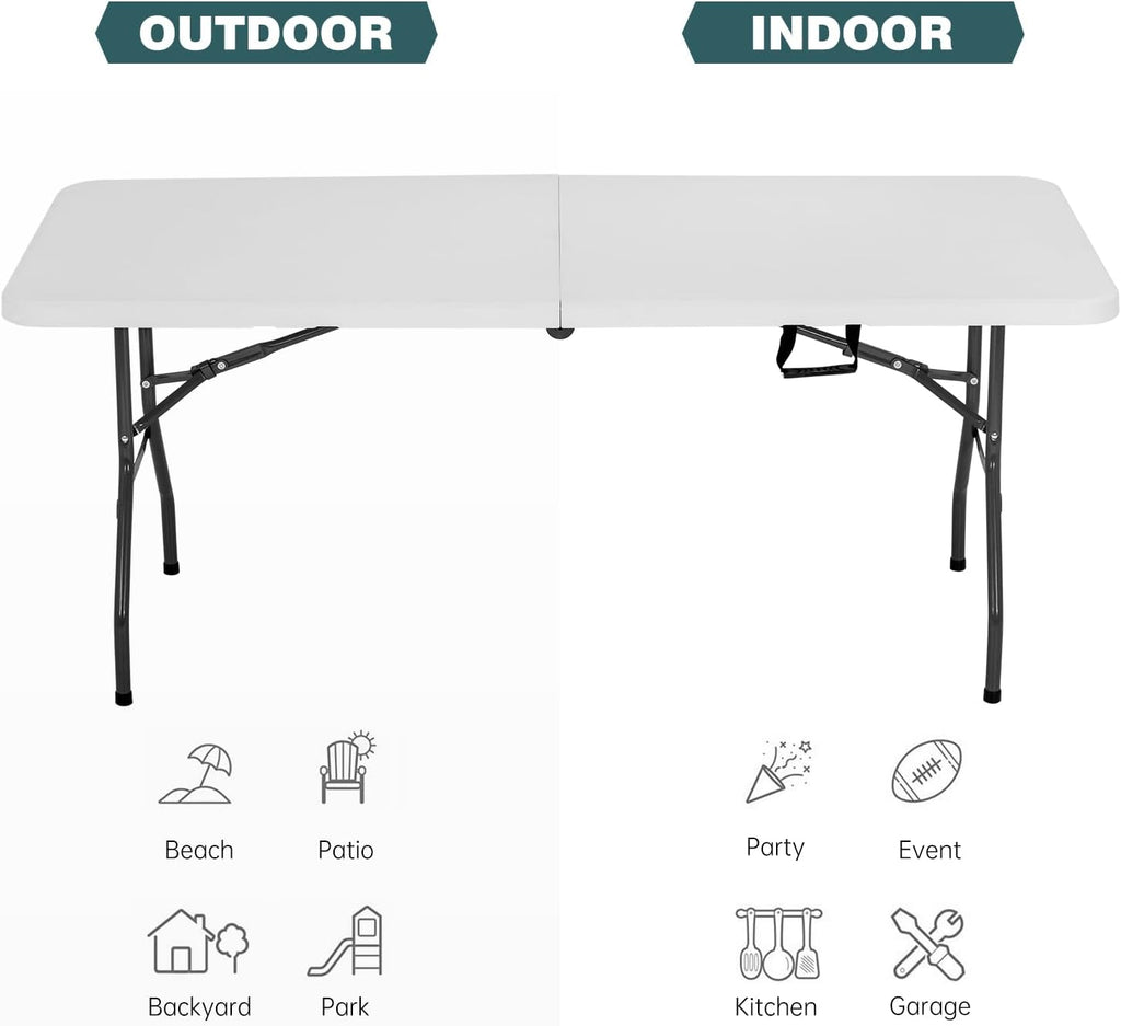 6FT Folding Table | White | Portable Plastic Table