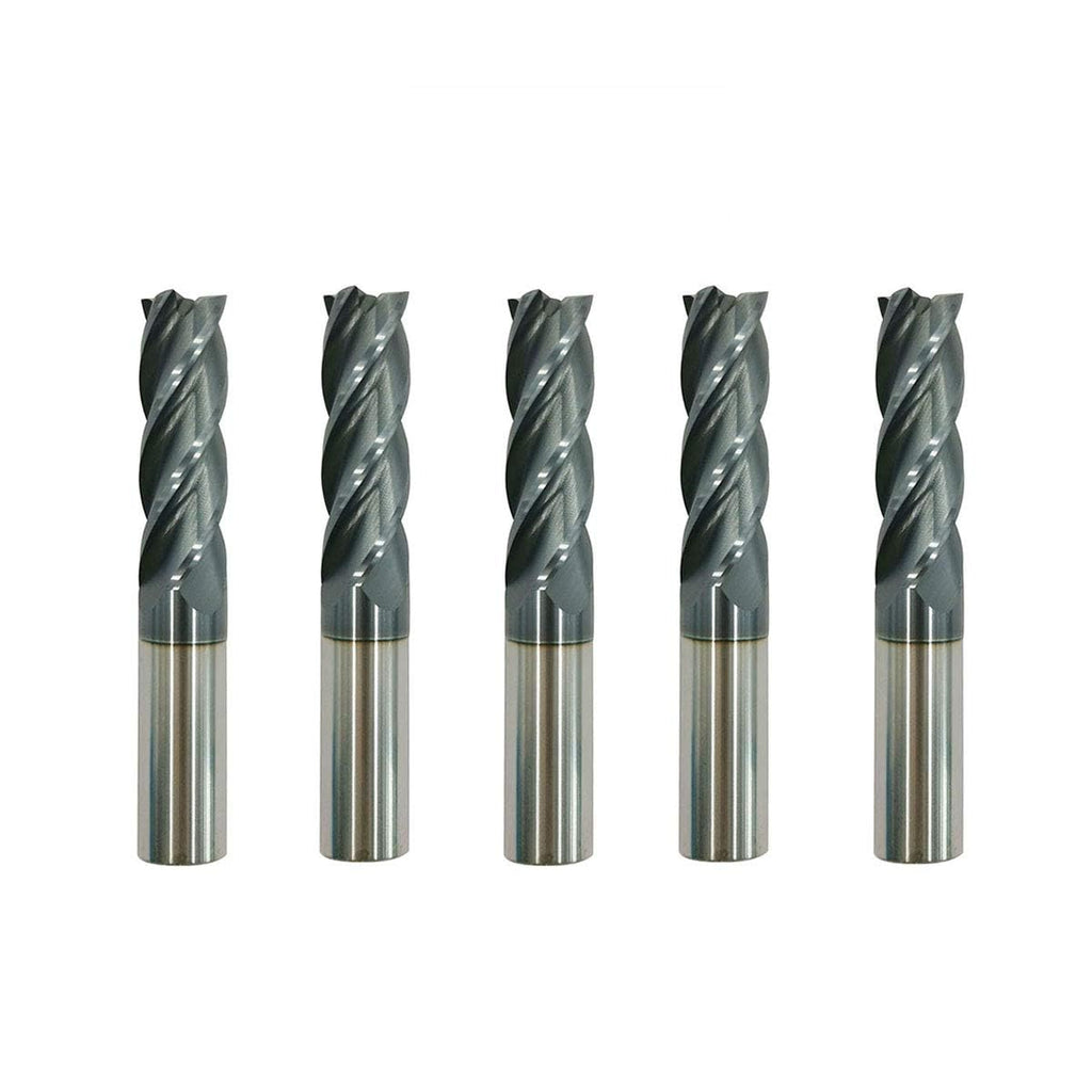 Carbide Square End Mill, HRC 45 Deg Single End 4 Flute AlTiN Coating Mill Bits (5, 5/8)