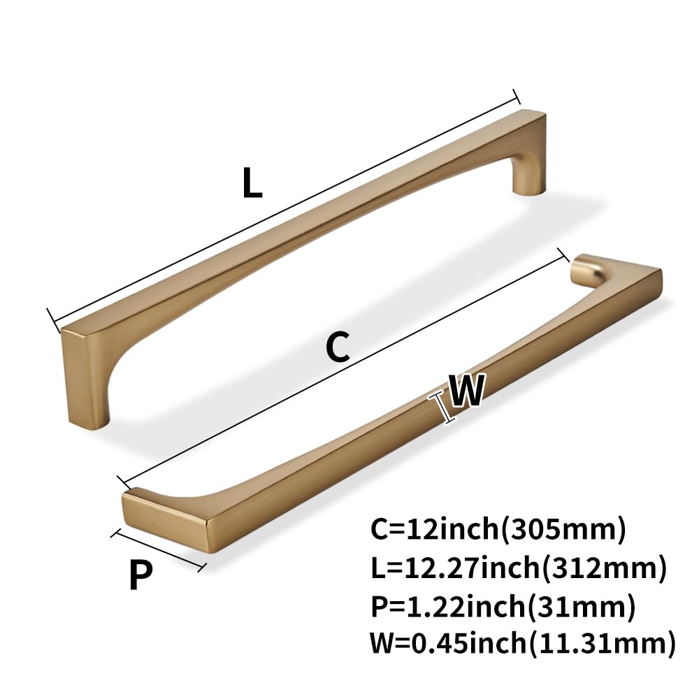5 Pack Solid Handles 12-Inch(305mm) Champagne Bronze Cabinet Pulls,Heavy Duty for Kitchen Cabinets, Cupboards