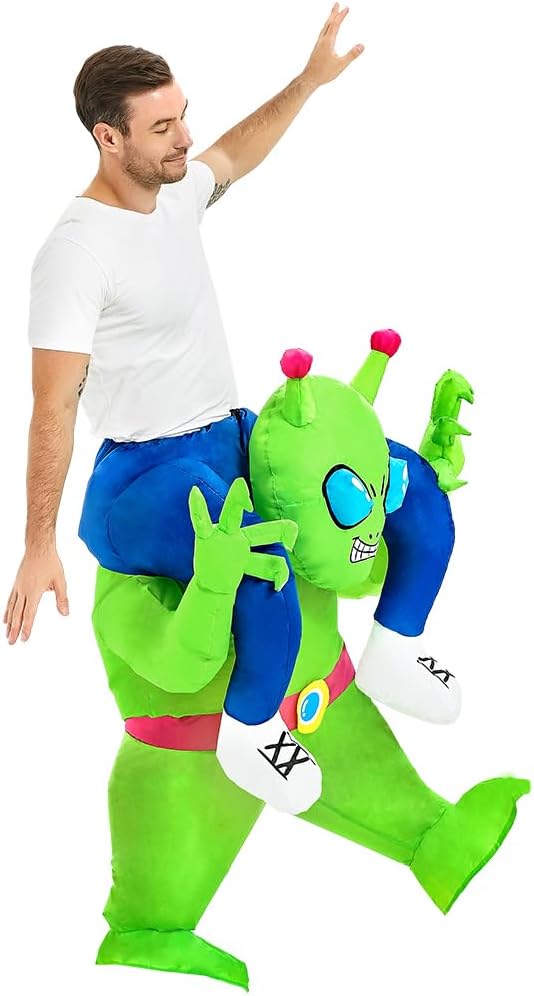 Inflatable Alien Costume Adult Ride On Blow Up Halloween Suit | Lightweight Polyester Quick Inflation Funny for
