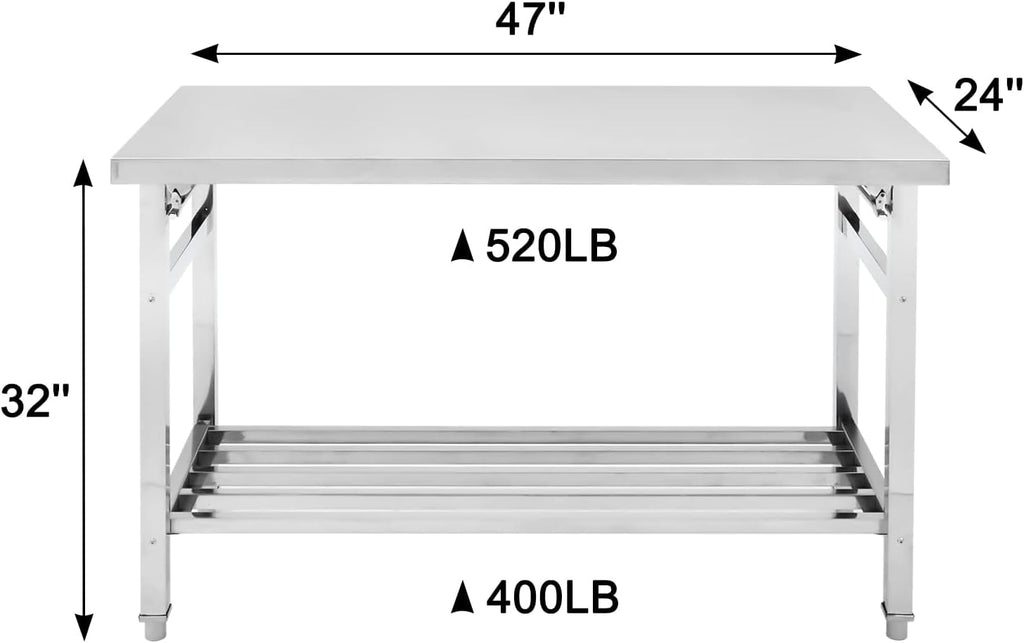 48" x 24" Stainless Steel Commercial Work Table, No Installation Required